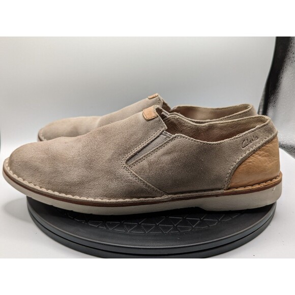 Clarks Slip On Loafers Mens 11.5 Beige Suede Leather Details Comfort Logo main image 5